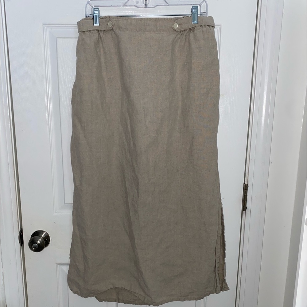 Classy LL Bean Women’s Reg Large 100% Linen Skirt Elastic Waist/Dual Side Slits